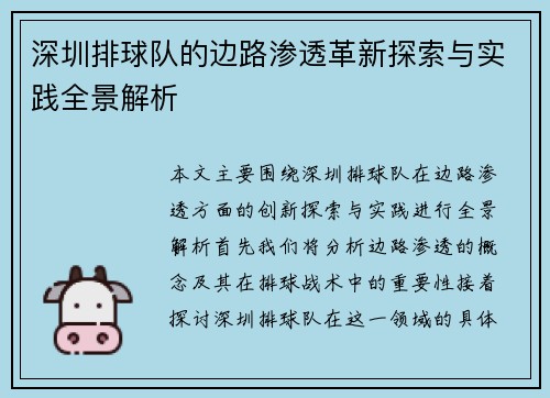 深圳排球队的边路渗透革新探索与实践全景解析